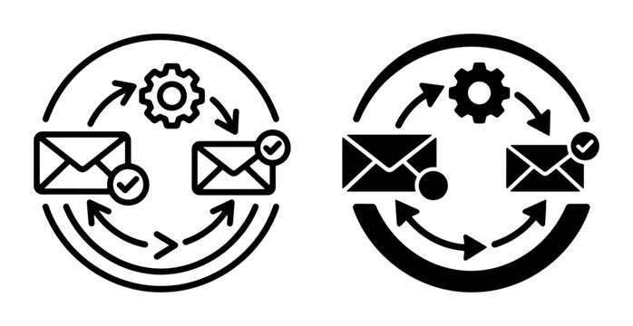 Email Workflow Icons, Mail Automation Process, Digital Communication Cycle, Business Messaging System
