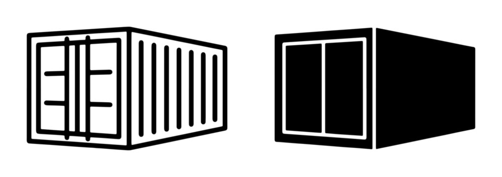 Shipping Container Icons, Cargo Box Vector Graphics, Logistics Storage Symbols, Freight Transport Outline and Silhouette