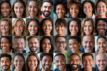 Obraz premium Diverse Multicultural Faces: A Collage of Expressions and Backgrounds