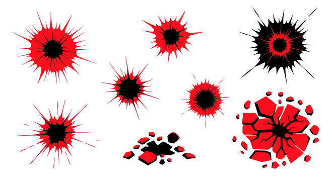Red and Black Bullet Holes Collection, Shattered Surface Effects
