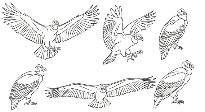Condor bird illustrations in various poses, white background