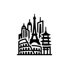 Fototapeta premium Iconic Landmarks Silhouette Global Travel Concept