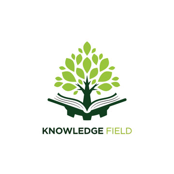 Educational logo design featuring a tree growing from an open book.