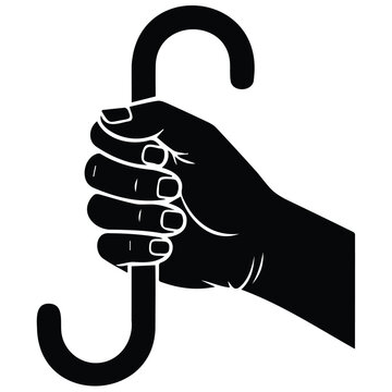 Hand holding umbrella handle illustration silhouette line art vector.
