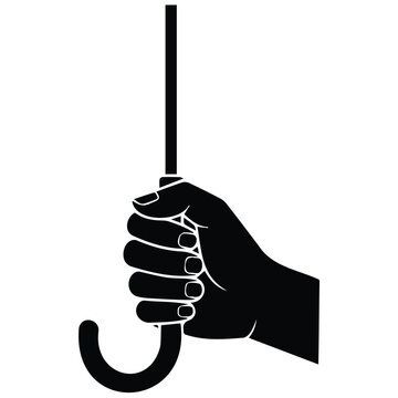 Hand holding umbrella illustration silhouette line art vector object.