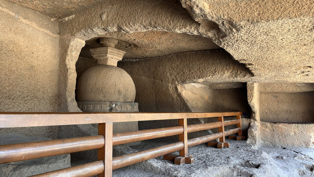 Kanheri cave interior with stone stupa