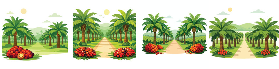 Vector about palm oil plantation. Vector, illustration, minimalist, icon, icon set © Dan
