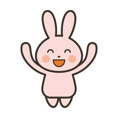 Fototapeta premium バンザイをして喜ぶかわいいうさぎのキャラクターの全身イラスト