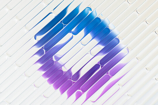 3D violet capsule grid with blue data stream pattern.