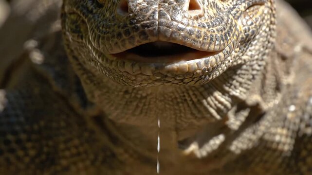Komodo Dragon Flicking Its Forked Tongue to Sense Its Environment