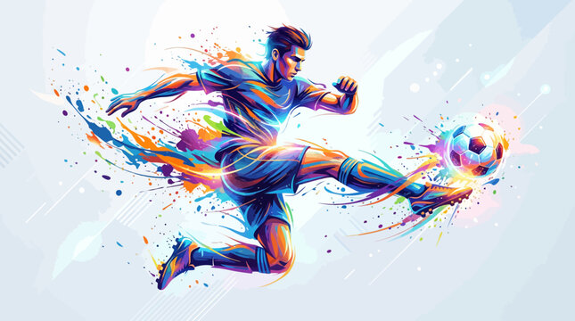 Man kicking a soccer ball in colorful motion