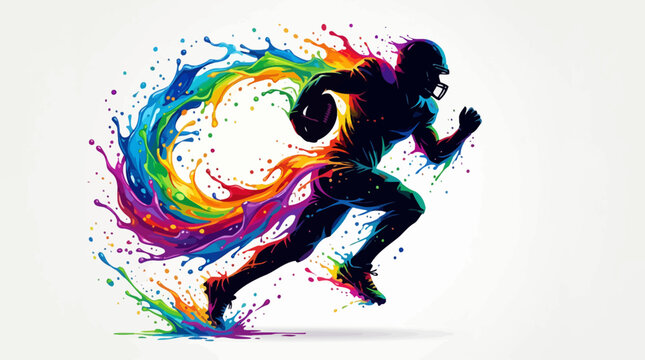Silhouette of a runner with colorful rainbow paint splashes
