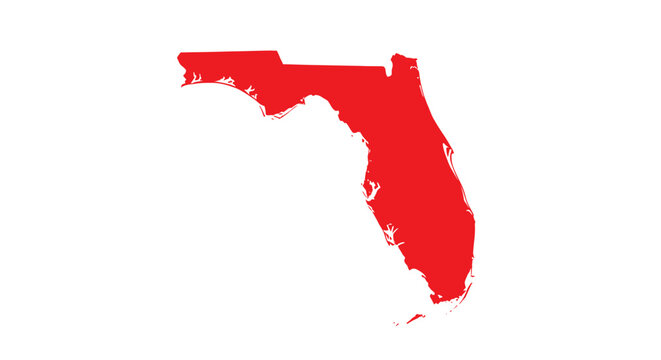 Red Florida State Map Silhouette on White Background