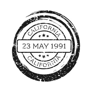 Post stamp, label or badge. Grunge imprint and postmark with text. Brown vintage circle postcard watermark. Used envelope design element. Vector illustration