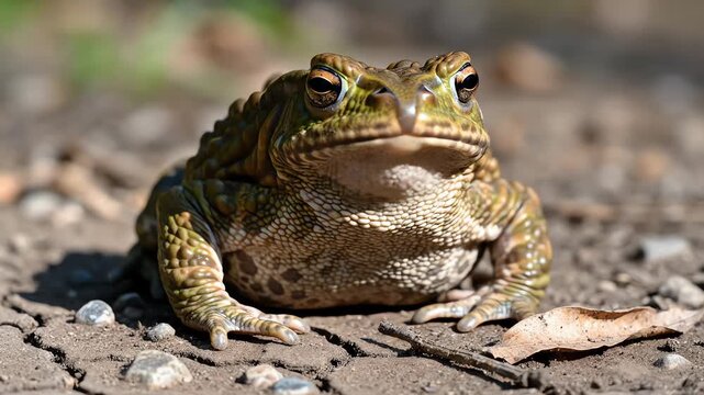Toad Croaking with Vocal Sac Inflated in Its Natural Habitat