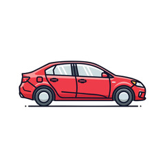 Obraz premium Flat vector illustration of a red sedan car side view.