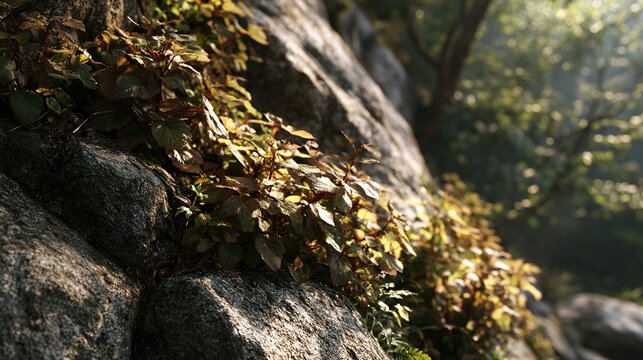Gray Brown Wild Rumex Leaves On Rocky Slope, Retro Mountain Botanical Widescreen Backdrop