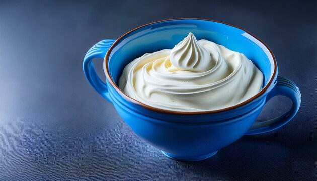 Whipped Cream Cheese In A Blue Jug Cream For Greasing Cakes And Pancakes Cake Batter