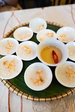 Banh Beo, Vietnamese traditional dish originated in Hue, Vietnam. Banh Beo rice cakes served in Hue