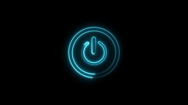 Neon blue power button animation with glowing circular loading progress bar on black background light