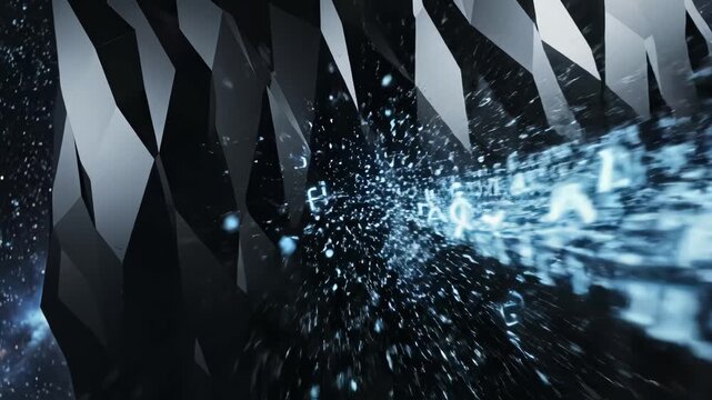 Abstract digital landscape with geometric shapes perfect for UI/UX elements and digital motion graphics