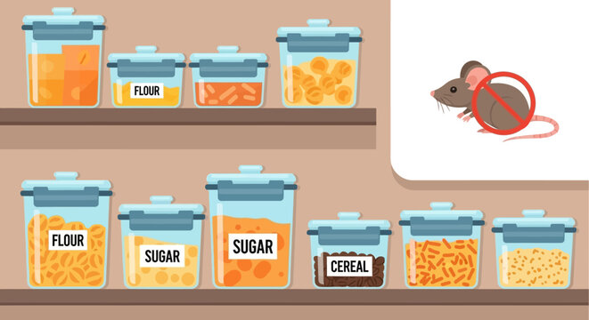 Pantry Food Storage Containers with No Mice Sign