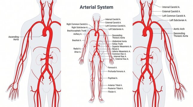 Full body arterial system chart with complete vascular tree labelled