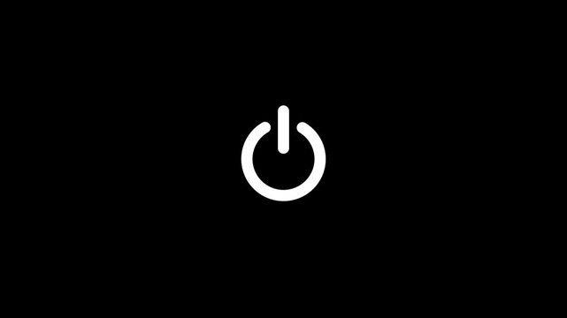 Minimalist power button animation: glowing white symbol turning on and off on a clean black background