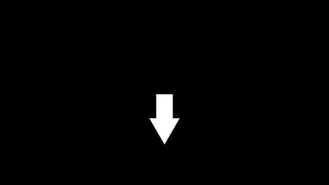 Minimalist white downward arrow animation on black background, for ui ux, and navigation pointer direction