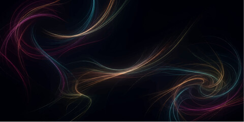 Obraz premium Abstract red background with purple and blue fractal light waves creates a digital 3d motion texture with smoky curves and energy lines on a black art backdrop