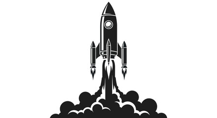 Fototapeta premium Retro Rocket Launching Into Space With Smoke Trail