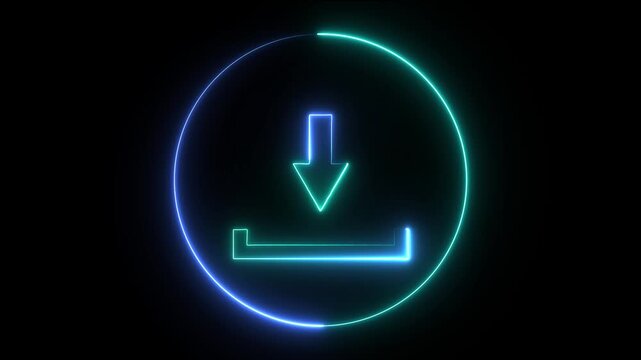 Glowing neon download animation with pulsing light effect for digital interface and web ui