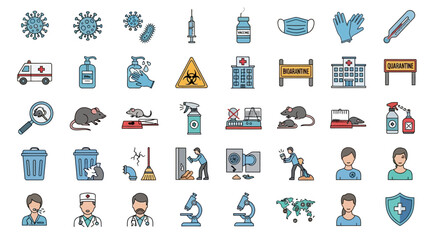 Fototapeta premium Set of Medical and Pandemic Protection Vector Icons