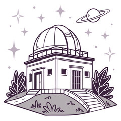 Astronomical observatory building with saturn planet and stars in the sky © dog