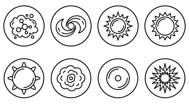 Vector svg Space Cosmos Outline Icons a collection of celestial, astral phenomena and universal energy symbols for graphic projects and web
