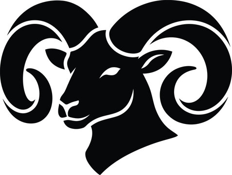 Ram head symbol features a bold design of a male sheep with large curled horns and sharp detail.