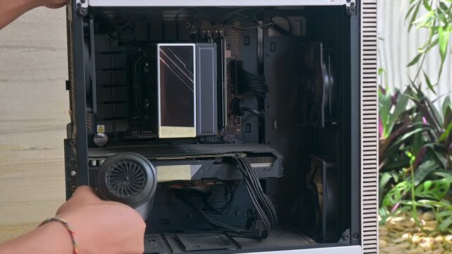 Cleaning Computer Hardware Components with Electric Air Blower