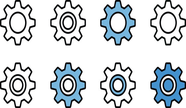 Collection of blue and black gear in flat style gears vector illustration EPS PNG file