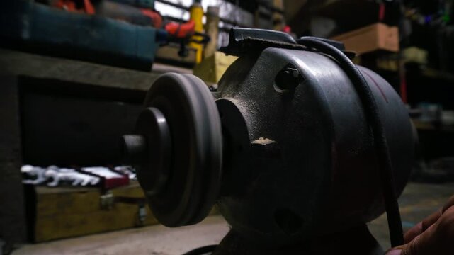 old sharpener for sharpening and processing metal or wood with two wheels