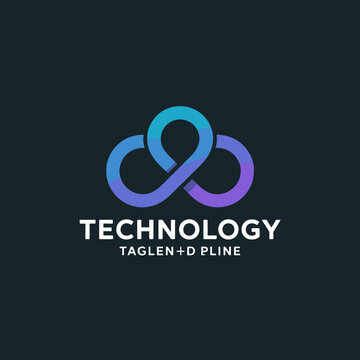 Blue and purple infinity symbol with technology tagline on black background gradient