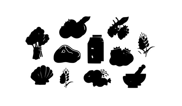 Premium Grocery Store Food Department Black Shadow Icons Set for Supermarket Branding