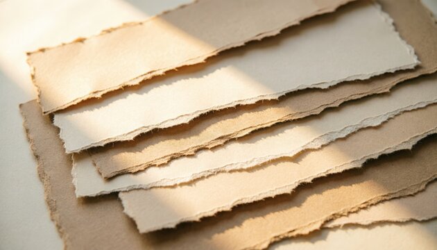 A stack of natural, textured craft paper with torn edges