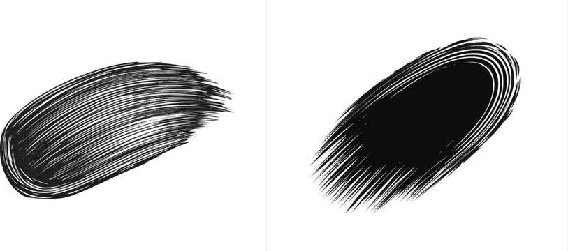 A wide palette knife smear in deep charcoal black contrasts sharply against a pristine white background, showcasing a smooth interior with raised paint ridges for high-quality vector tracing