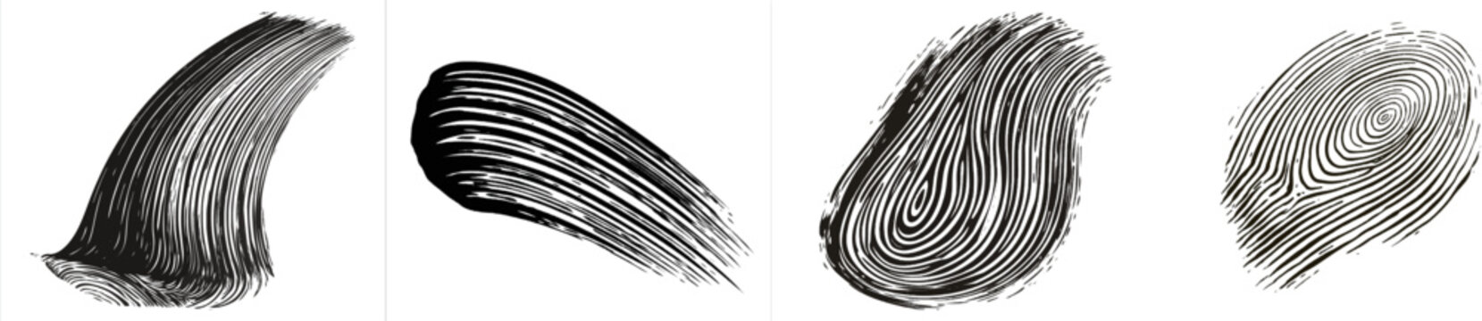 A striking vertical grunge paint scrape with dark espresso brown parallel ridges against a pristine white background showcases highly defined grain details for vectorizing