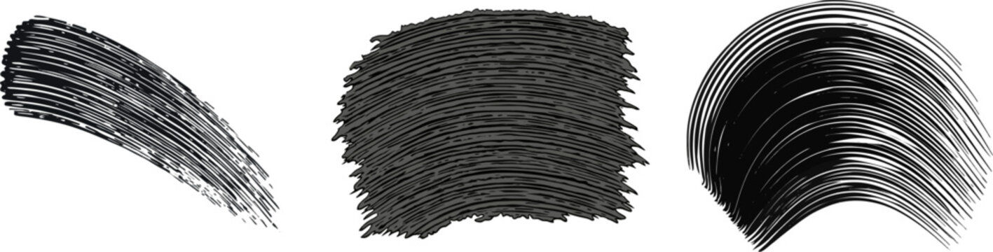 A deep obsidian black paint drag, meticulously executed with a notched trowel, features evenly spaced parallel ridges against a stark white background, optimized for vector tracing