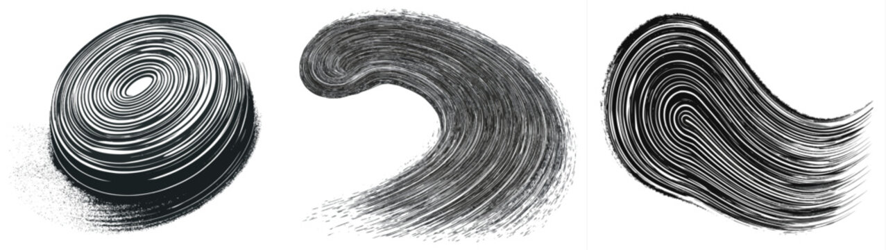 A deep slate gray paint stroke with a coiled wire sponge applied to a pure white background showcases intricate looped textures and high-contrast boundaries optimized for vectorization