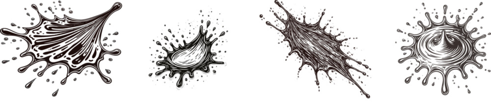 A bold espresso brown blob with dynamic directional spray and sharp fragmented bits stands out against a stark white background, perfect for seamless vector tracing