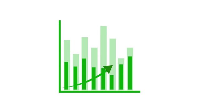 Green animated bar graph chart business finance growth success presentation 4k loop. Animated business green bar graph chart data infographic economic trend 4k seamless.