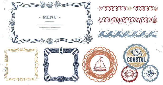 Nautical decorative frames and borders for menus and invitations.