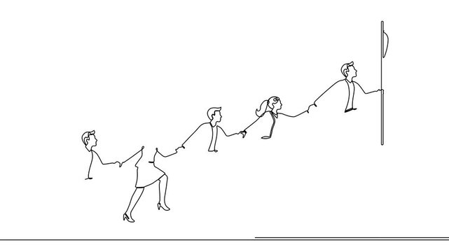 One Line Illustration &ndash; Business Team Climbing Bar Graph for Business Development